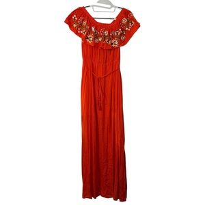 NWT Davi & Dani Bright Red/Orange Maxi Dress Womens Medium Spring Summer boho